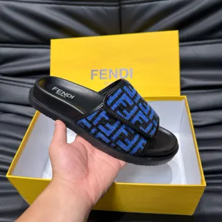 Fendi FF Slide নীলা এবং কালো Monogram স্লিপার