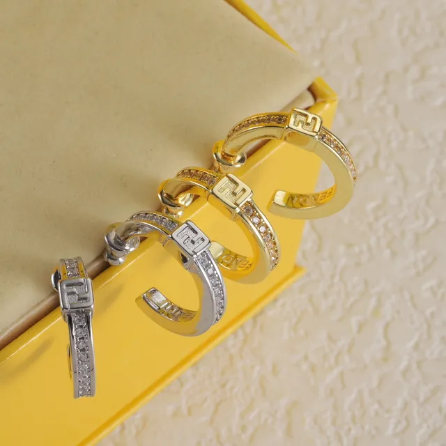 Fendi Gold Silver Hinged Hoop Pavé-Set Ring 6