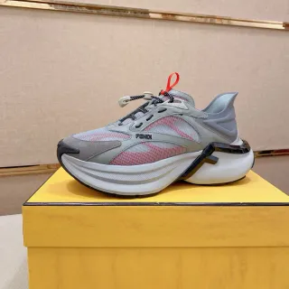 Fendi Gray Pink Sculpted Layered Sole Grid-Mesh Overlay Sneakers