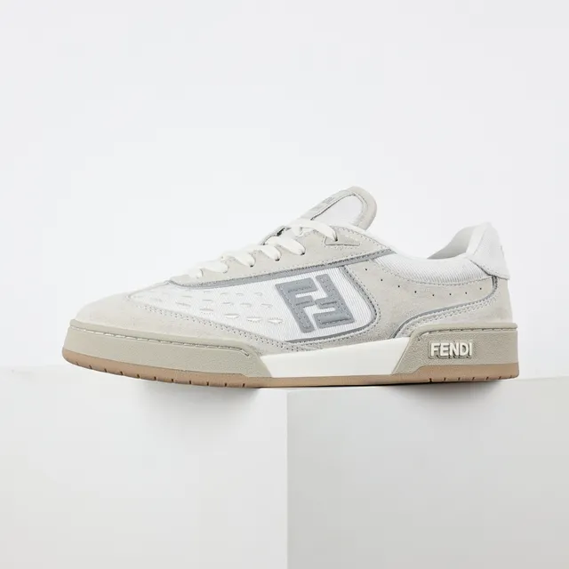 Fendi حذاء أسلوب حياة بيج رمادي منخفض مثقوب جلد سويد شبكي الجزء العلوي أحذية أسلوب حياة 9