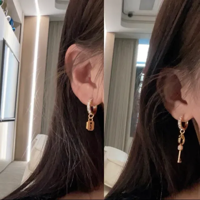 Fendi Lock & Key Boucles d'oreilles asymétriques en cristal et ónix doré 7