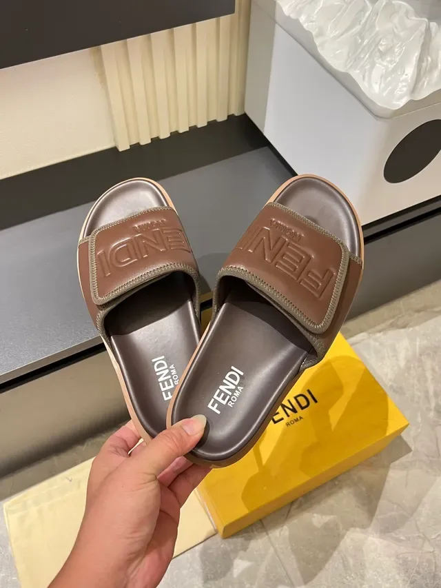 Fendi Multicolor Molded Rubber Embossed Logo Strap Slippers 14