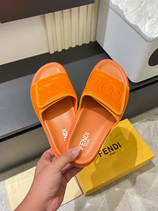 Fendi Multicolor Molded Rubber Embossed Logo Strap Slippers 16