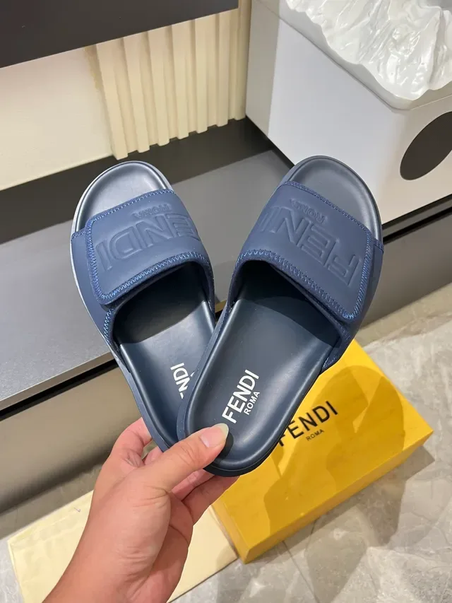 Fendi Multicolor Molded Rubber Embossed Logo Strap Slippers 19