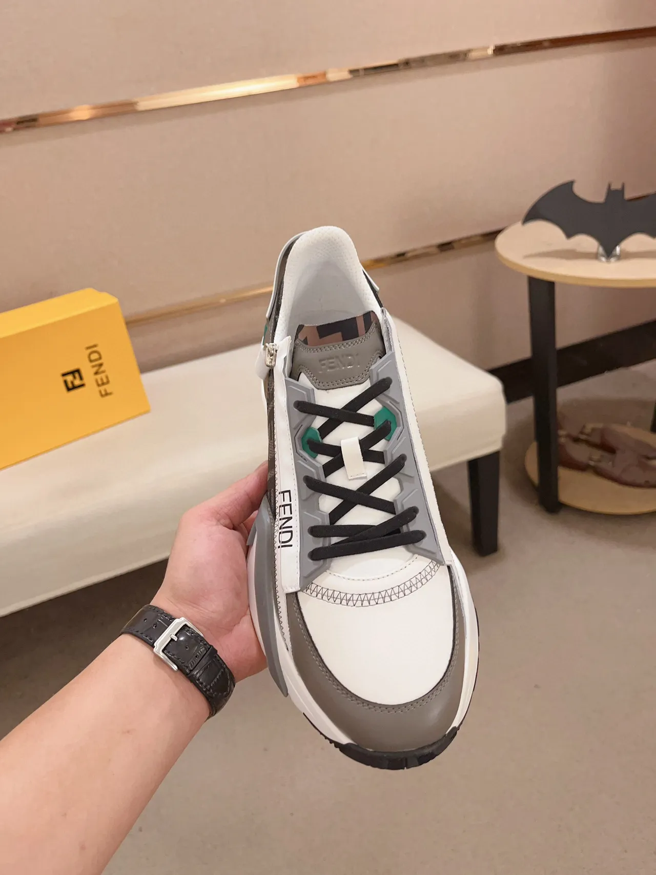 Fendi Runner White Gray Green Chunky Sneakers 2