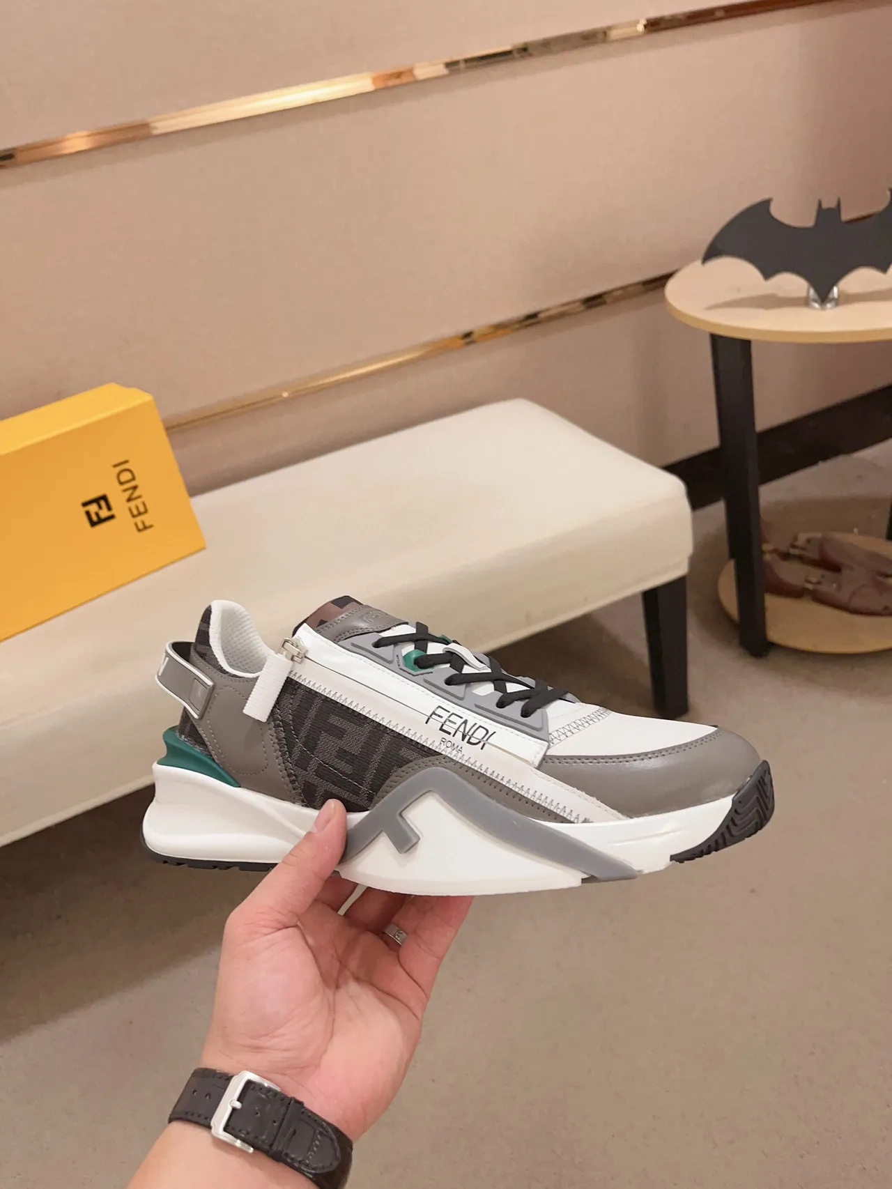 Fendi Runner White Gray Green Chunky Sneakers 4