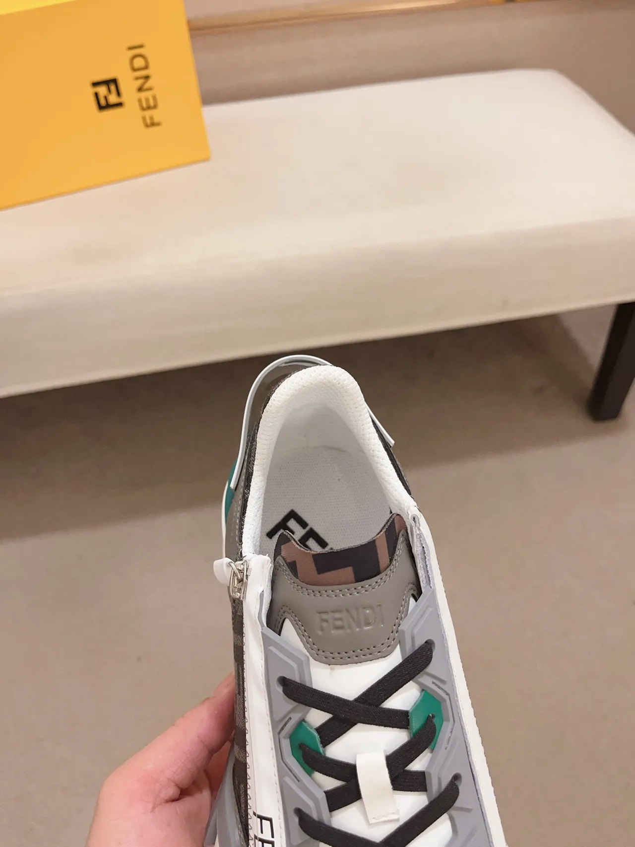 Fendi Runner White Gray Green Chunky Sneakers 6