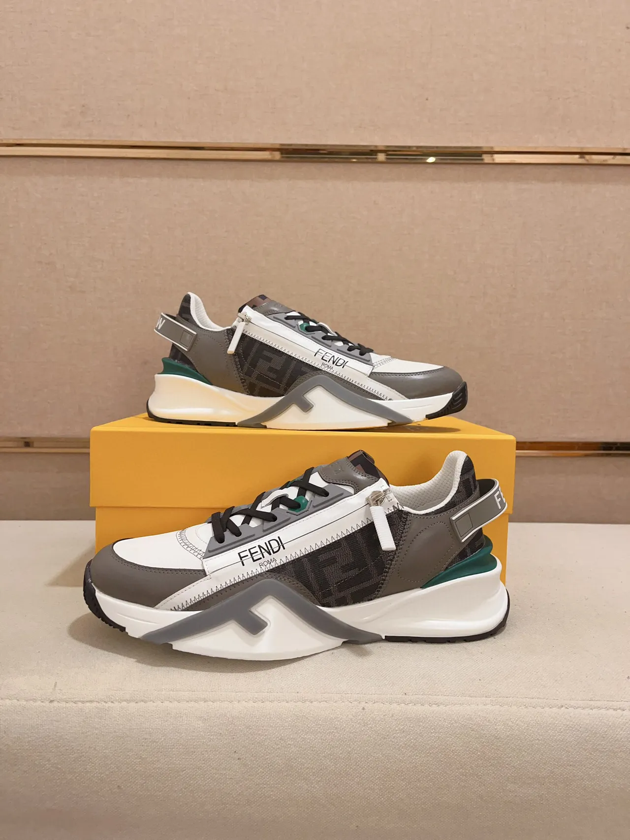 Fendi Runner White Gray Green Chunky Sneakers 7