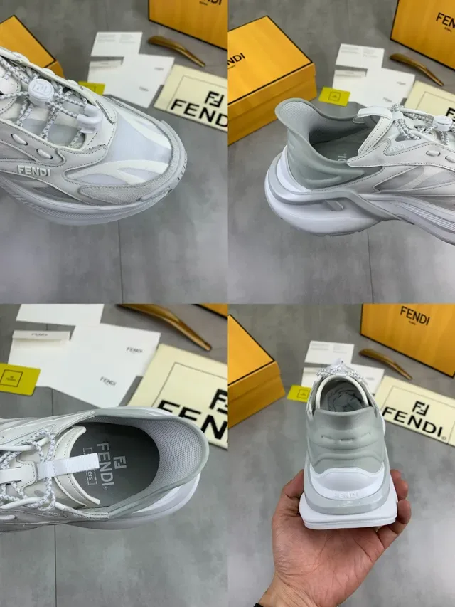 Fendi Runner सफेद भूरा प्लेटफॉर्म सोल लेयर्ड सिंथेटिक और मेश अपर चंकी स्नीकर 2