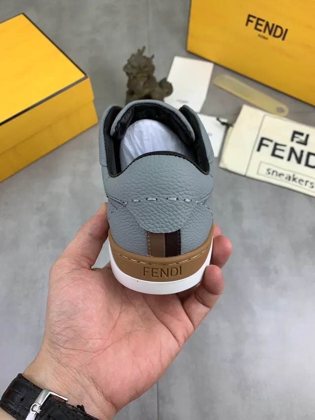 Fendi Sneaker Slip-On Gris Marron Construction Cuir Pebbled Haut Lifestyle Sneakers 3