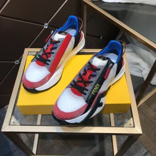 Fendi 白红底不对称拉链带厚底运动鞋