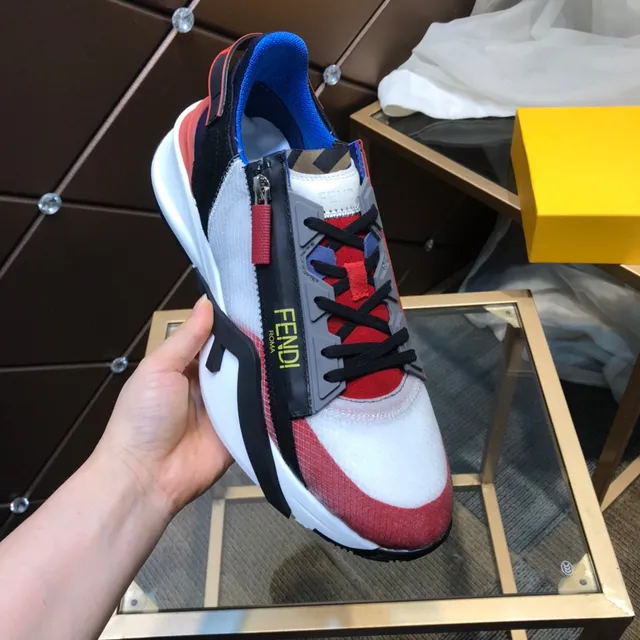 Fendi White Red Sole Asymmetrical Zipper Strap Chunky Sneakers 2