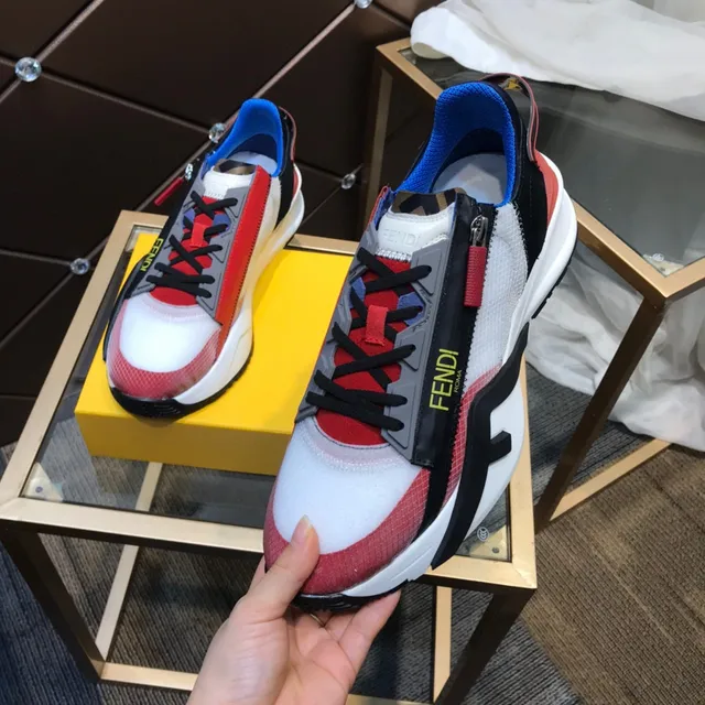 Fendi White Red Sole Asymmetrical Zipper Strap Chunky Sneakers 3
