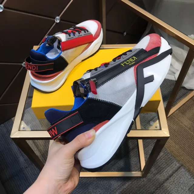 Fendi White Red Sole Asymmetrical Zipper Strap Chunky Sneakers 4
