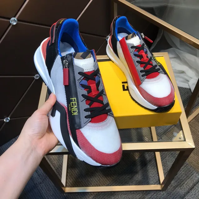 Fendi White Red Sole Asymmetrical Zipper Strap Chunky Sneakers 7