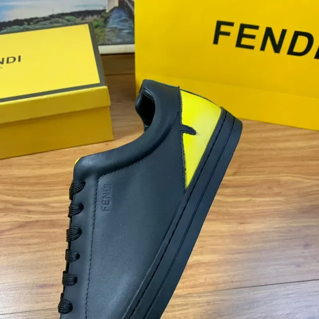 Fendi White Yellow Leather Upper Low-Top Silhouette Lifestyle Sneakers 3