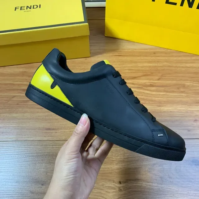 Fendi White Yellow Leather Upper Low-Top Silhouette Lifestyle Sneakers 4