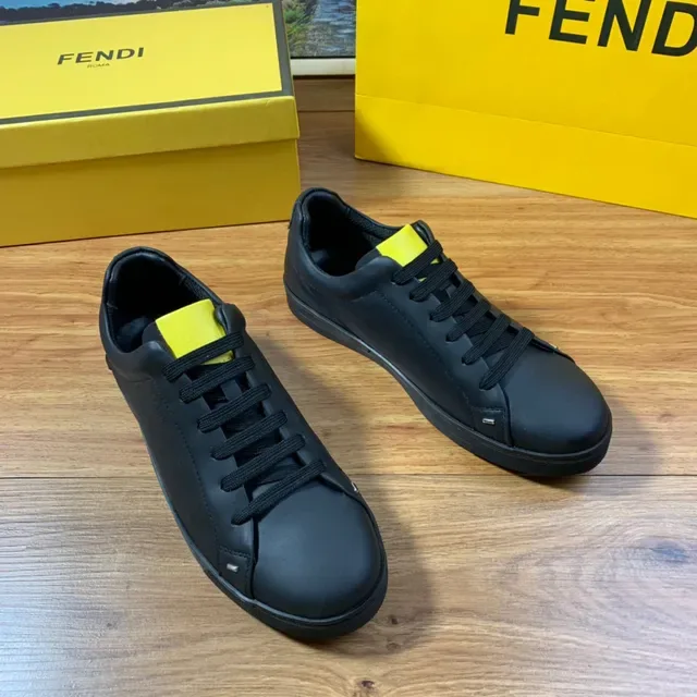 Fendi White Yellow Leather Upper Low-Top Silhouette Lifestyle Sneakers 5