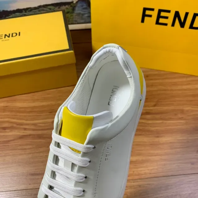 Fendi White Yellow Leather Upper Low-Top Silhouette Lifestyle Sneakers 9