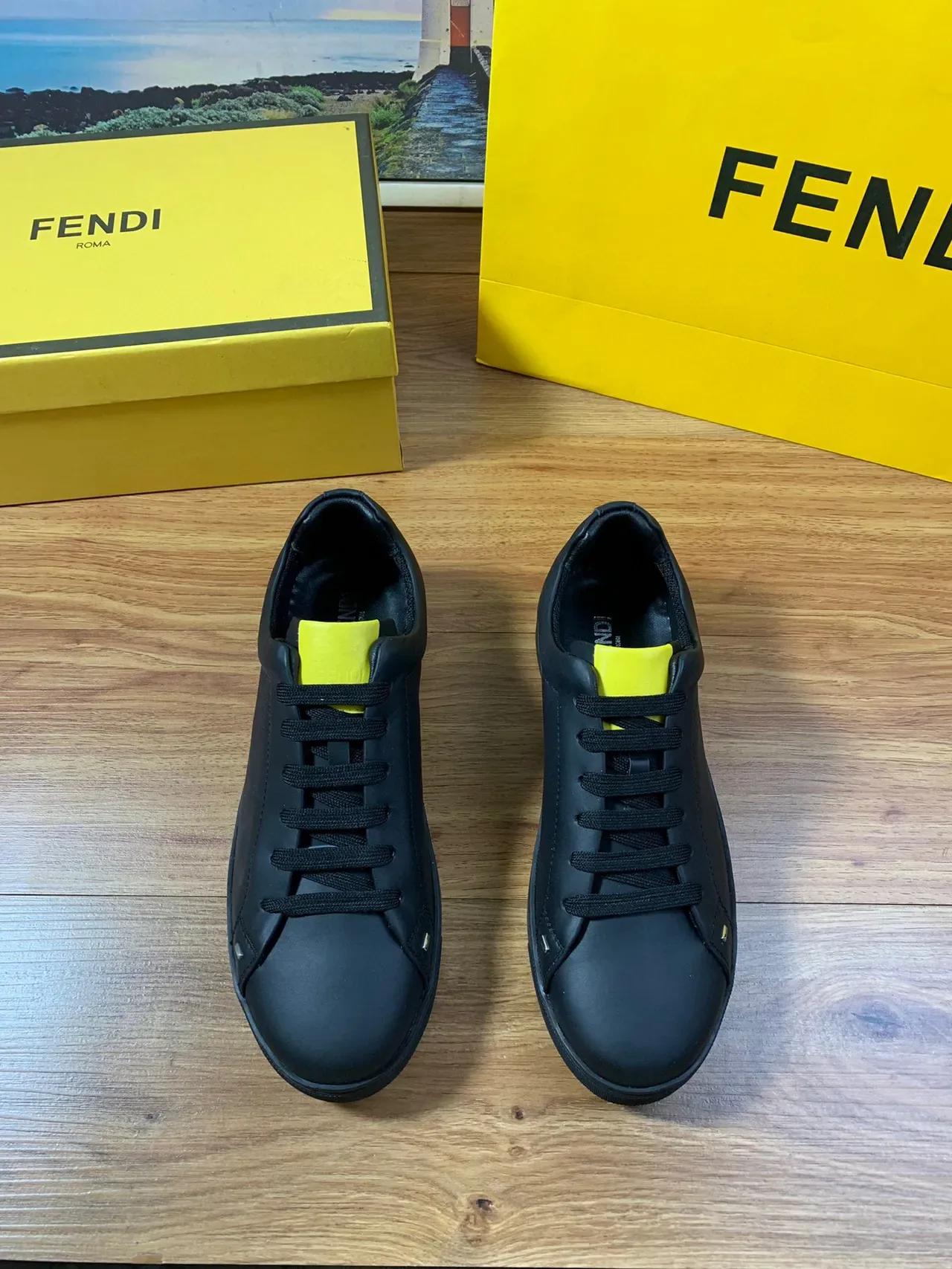 Fendi White Yellow Leather Upper Low-Top Silhouette Lifestyle Sneakers 10