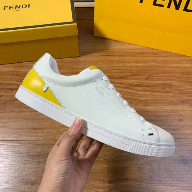 Fendi White Yellow Leather Upper Low-Top Silhouette Lifestyle Sneakers 12