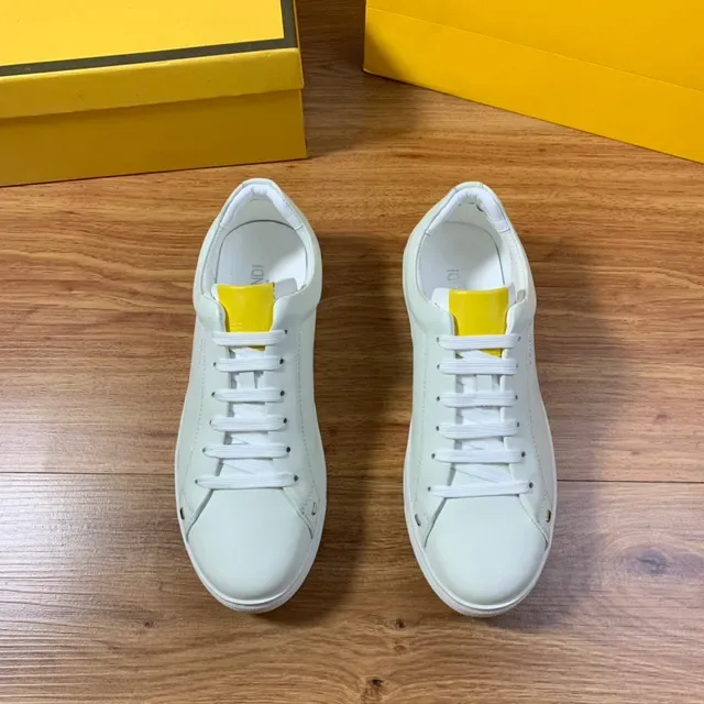 Fendi White Yellow Leather Upper Low-Top Silhouette Lifestyle Sneakers 13