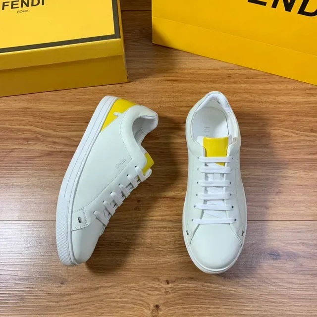 Fendi White Yellow Leather Upper Low-Top Silhouette Lifestyle Sneakers 14