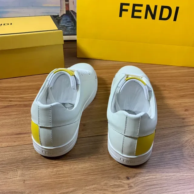 Fendi White Yellow Leather Upper Low-Top Silhouette Lifestyle Sneakers 15