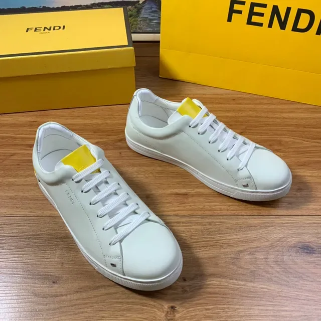 Fendi White Yellow Leather Upper Low-Top Silhouette Lifestyle Sneakers 16