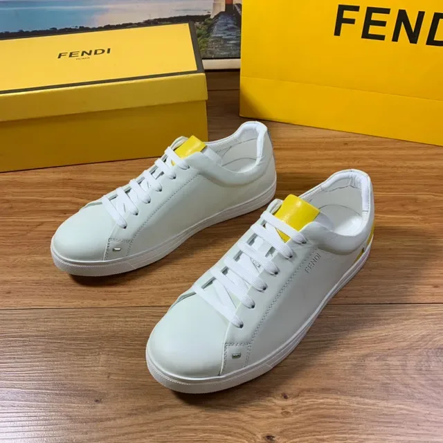 Fendi White Yellow Leather Upper Low-Top Silhouette Lifestyle Sneakers 17