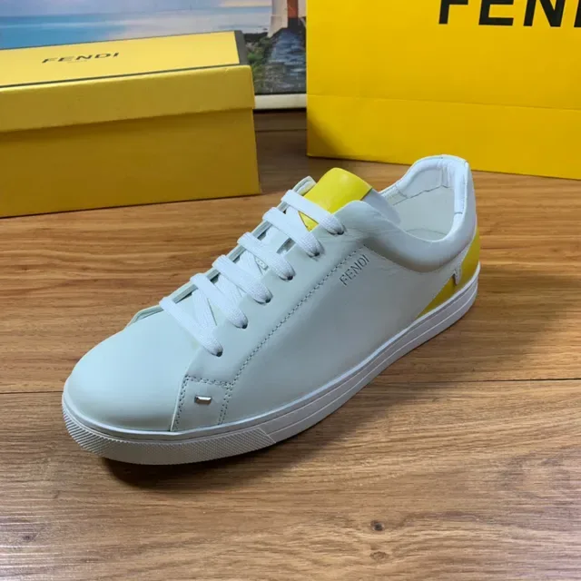 Fendi White Yellow Leather Upper Low-Top Silhouette Lifestyle Sneakers 18