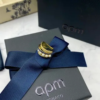 apm Monaco Gold Navy Anel empilhado multi-faixa adornado com pérolas e cristais
