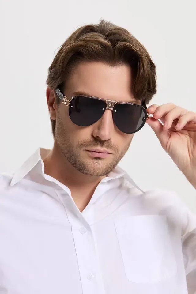 Aviator-Style Gradient Brown Lens Sunglasses 6
