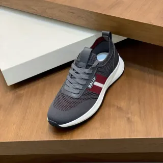 Bally حذاء أسلوب حياة رمادي كرزي شبكة علوية لوحة جانبية مخططة