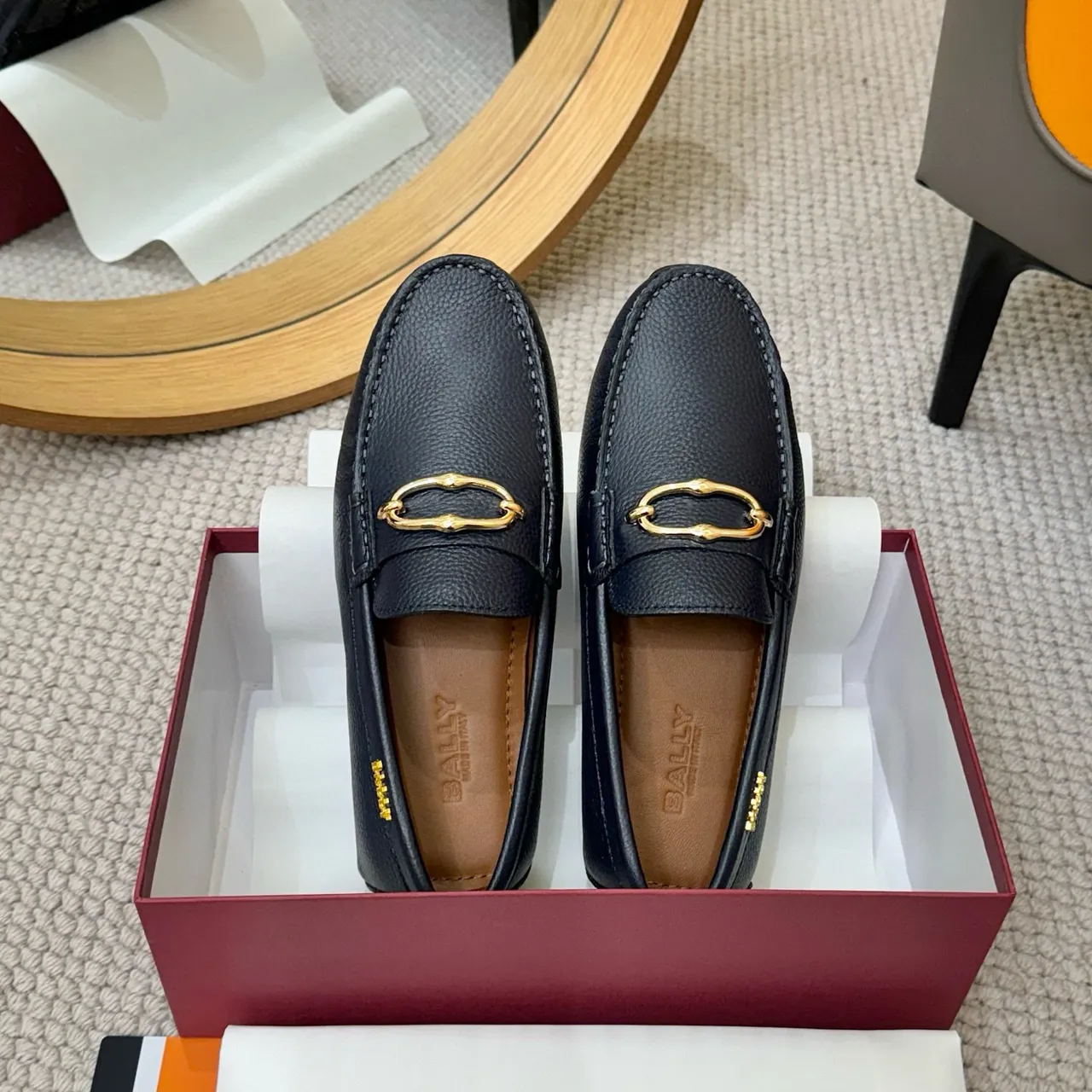 Bally Horsebit Loafer Azul-marinho Couro texturizado Fivela de ouro Loafers 3