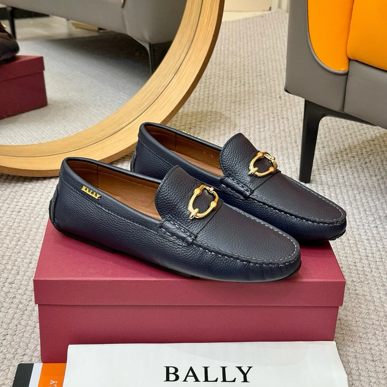 Bally Horsebit Loafer Azul-marinho Couro texturizado Fivela de ouro Loafers 4