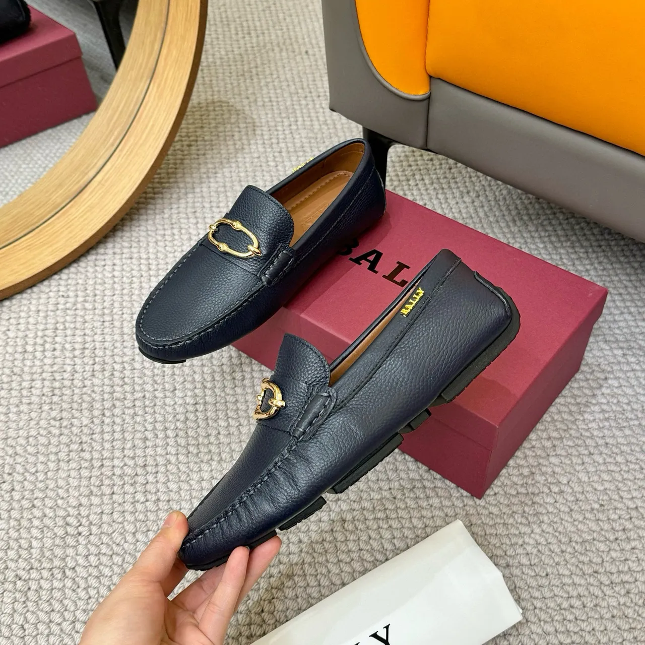 Bally Horsebit Loafer Azul-marinho Couro texturizado Fivela de ouro Loafers 5
