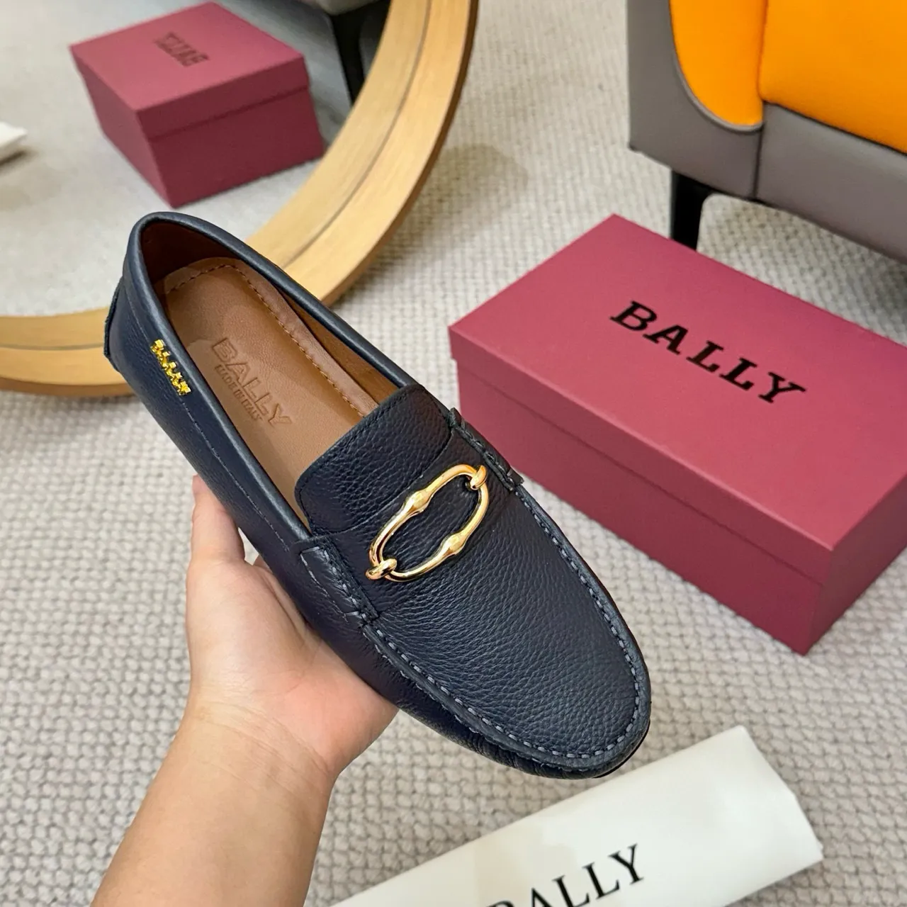 Bally Horsebit Loafer Azul-marinho Couro texturizado Fivela de ouro Loafers 6