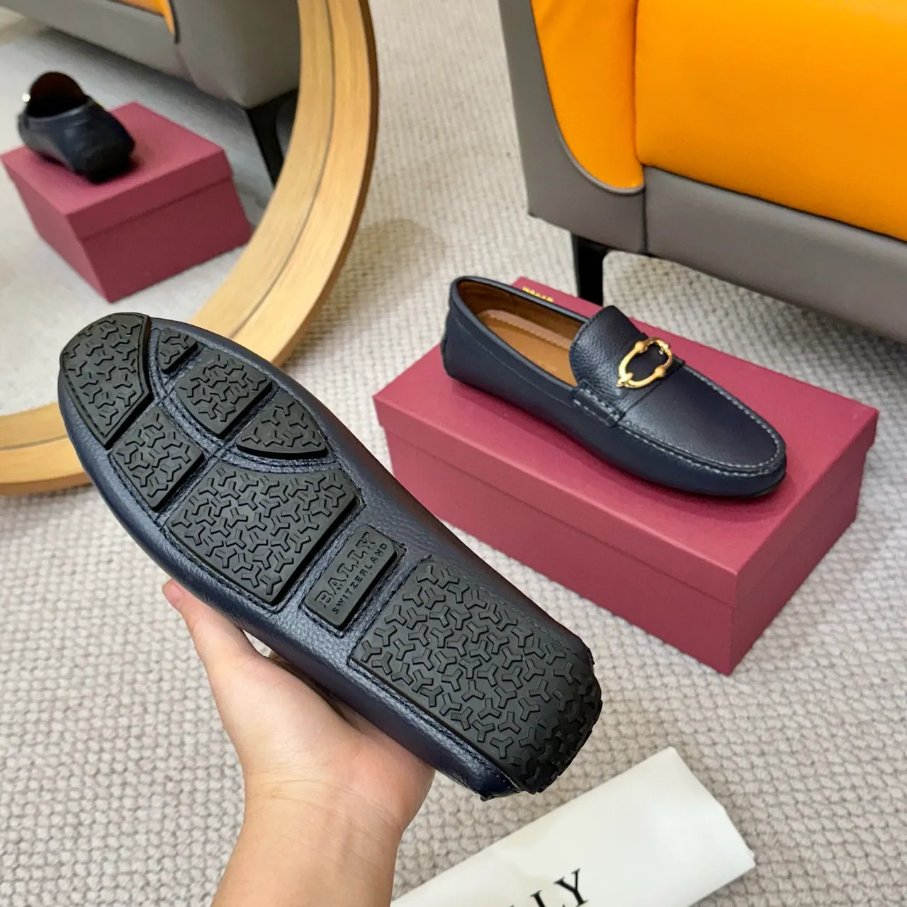 Bally Horsebit Loafer Azul-marinho Couro texturizado Fivela de ouro Loafers 7