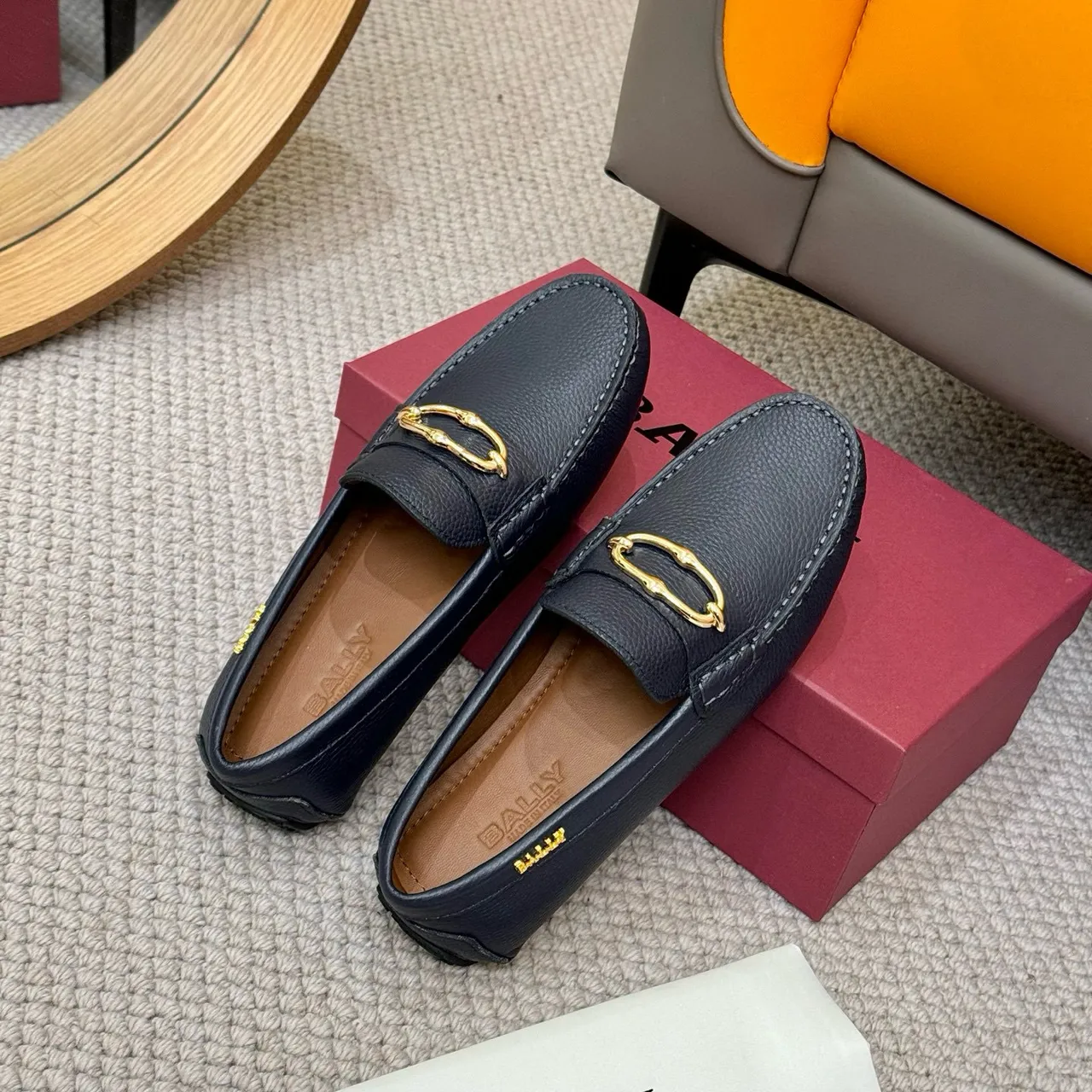 Bally Horsebit Loafer Azul-marinho Couro texturizado Fivela de ouro Loafers 8