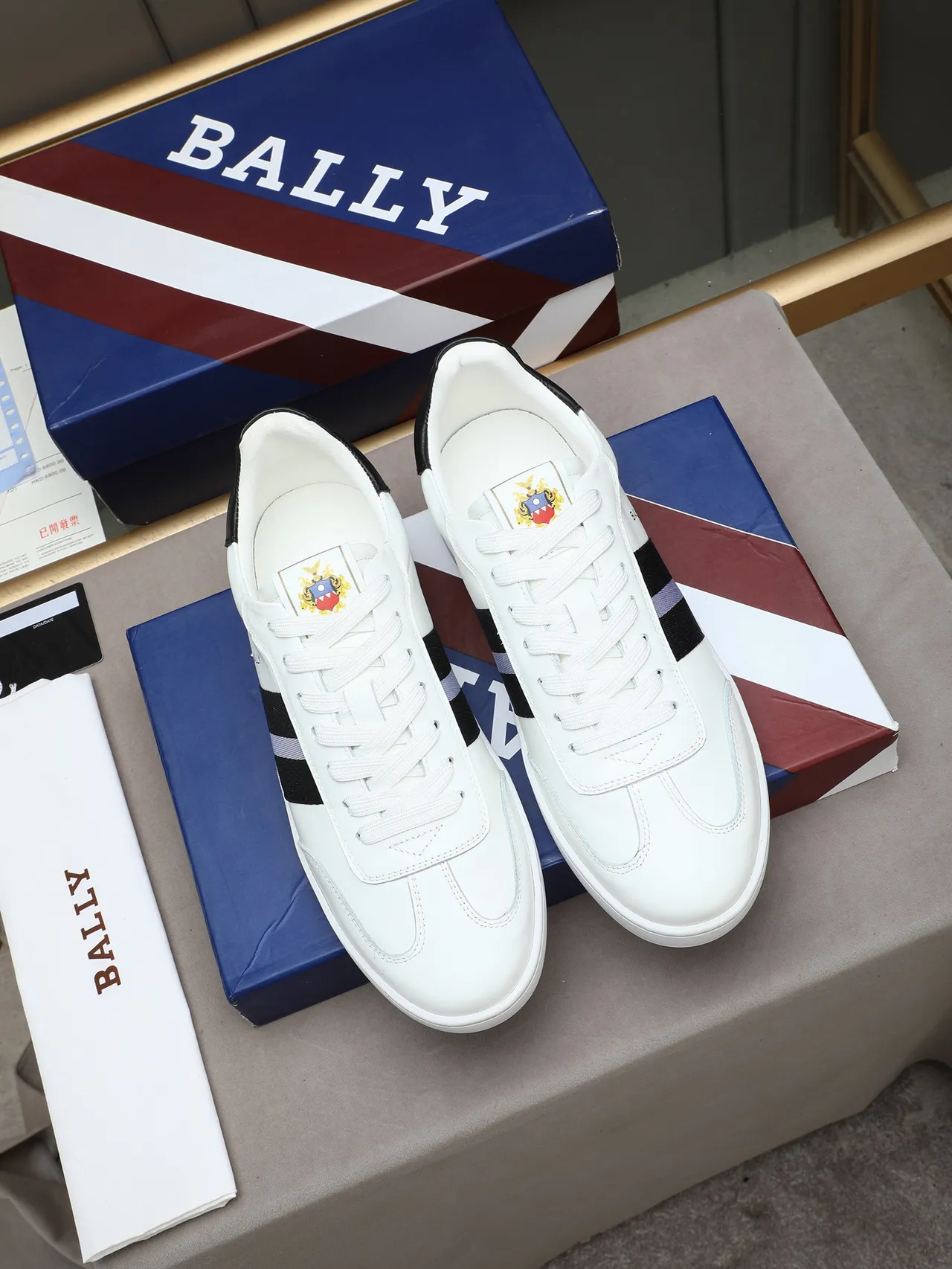 BALLY White Black Leather Upper Three-Stripe Side Panel Lifestyle Sneakers 2