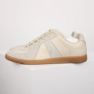 Zapatillas casuales de cuero de ante de dos tonos beige y gris de punta baja