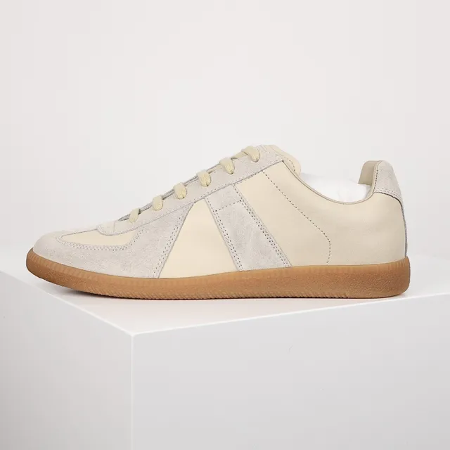 Beige and Gray Two-Tone Suede Leather Low-Top Casual Sneaker 9
