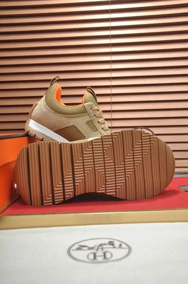 Tênis Lifestyle Bege e Laranja Painelado de Suede-Mesh 3