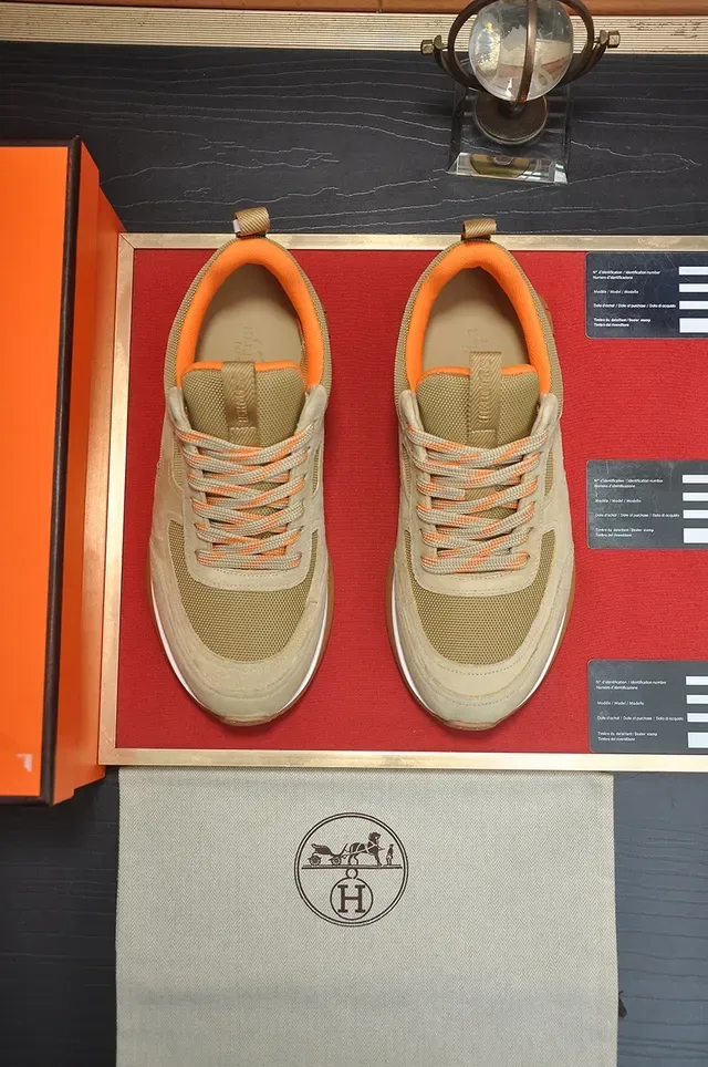 Tênis Lifestyle Bege e Laranja Painelado de Suede-Mesh 5