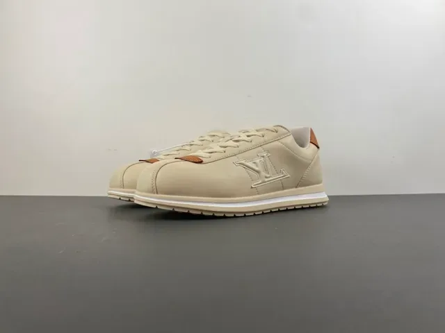 Beige and Tan Monogrammed Retro Low-Top Sneaker 10