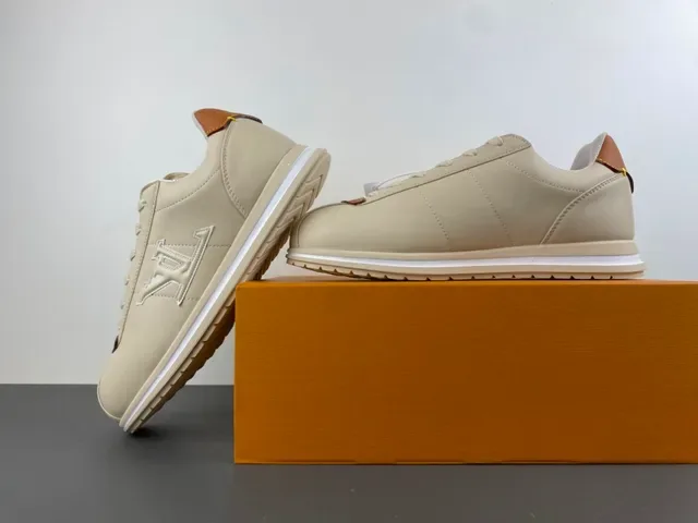 Beige and Tan Monogrammed Retro Low-Top Sneaker 14