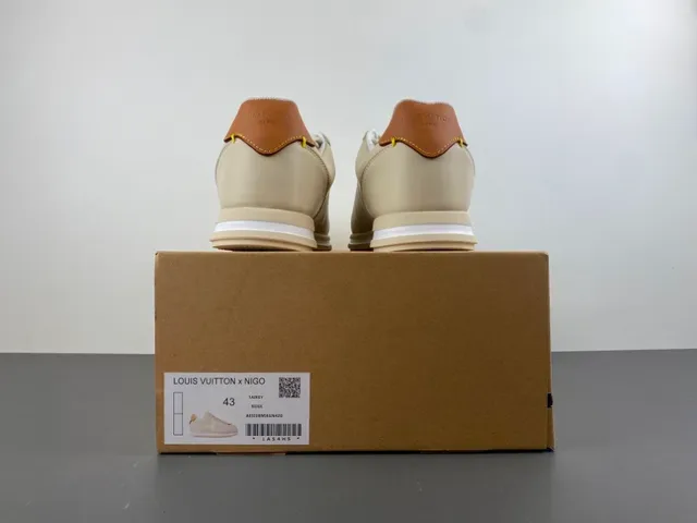 Beige and Tan Monogrammed Retro Low-Top Sneaker 17