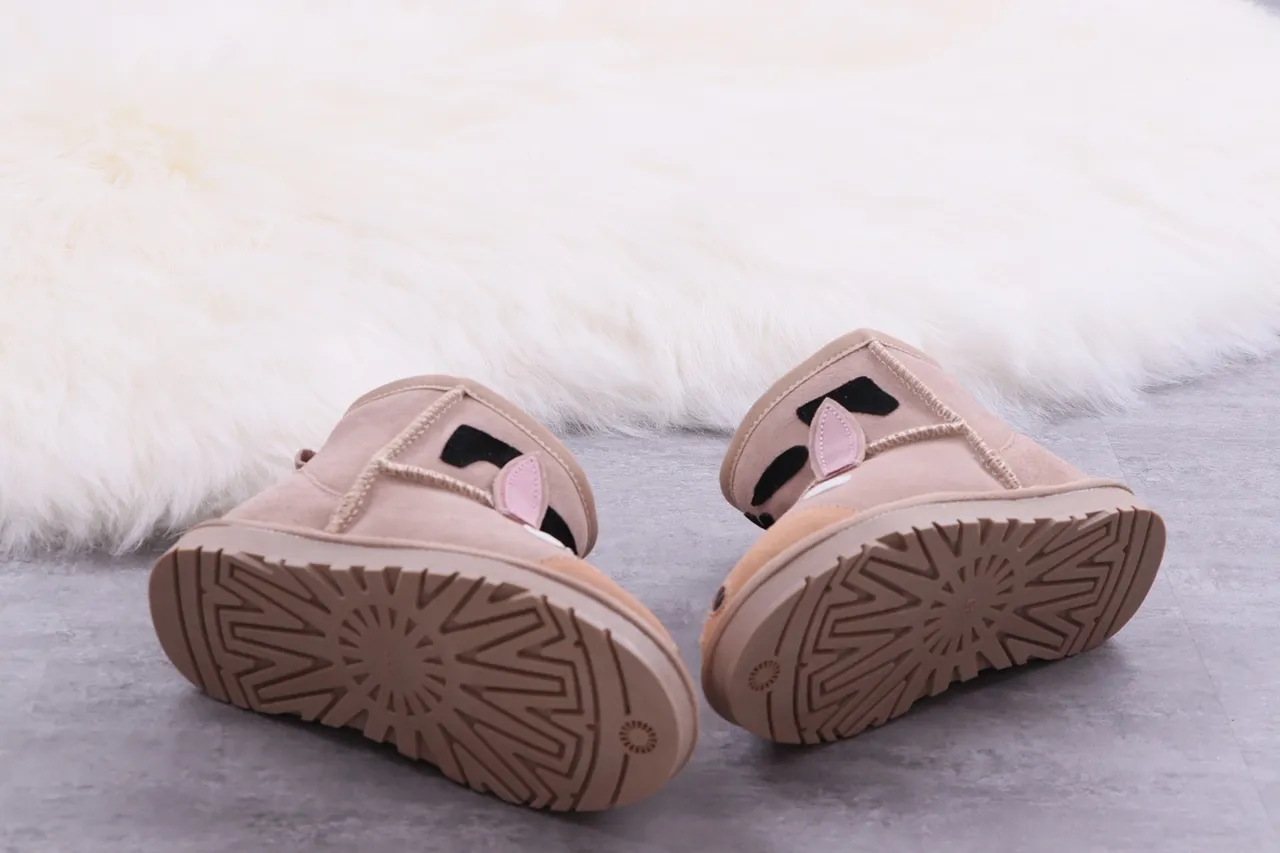 Beige Brown Animal-Face Appliqué Plush-Lined Interior Snow Boots 6
