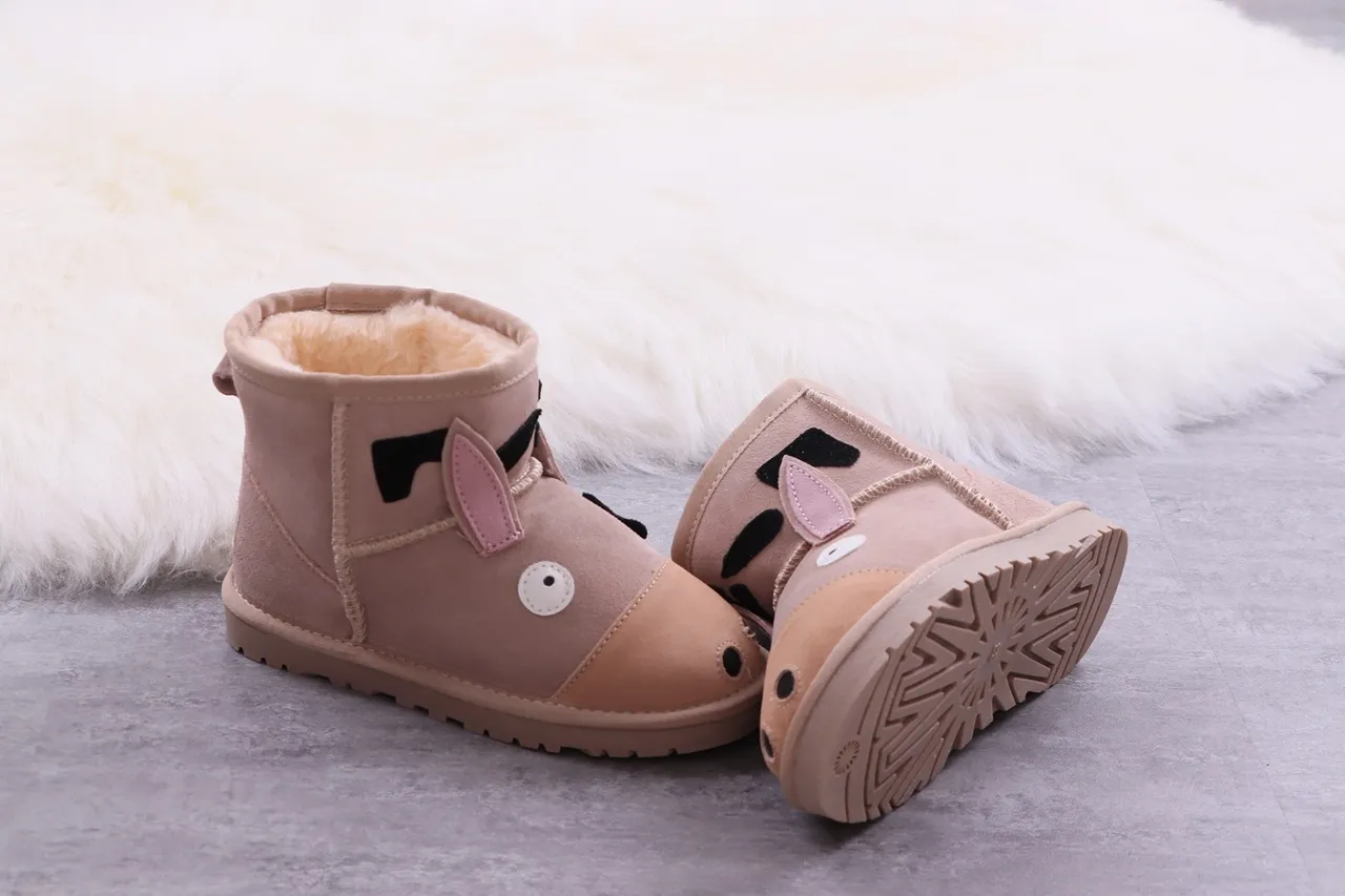 Beige Brown Animal-Face Appliqué Plush-Lined Interior Snow Boots 8
